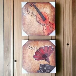 VVOVV Wall Canvas Decor 2 Pieces Music Instrument Wall Art Vintage Violin